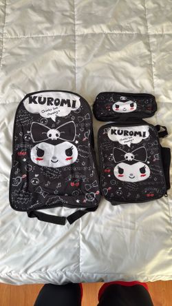 Sanrio Kuromi Black Backpack with Matching Lunch Bag and Pencil Case Set