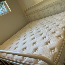 Like NEW AND SUPER CLEAN Cali King Mattress And Adorable Metal Bed Frame 