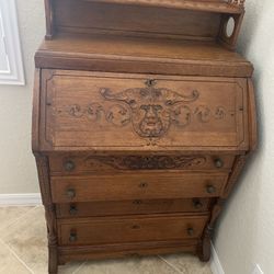 Antique Carved Secretary Desk 
