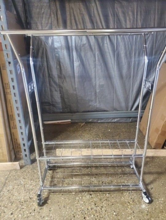 Potable Chrome Clothing Rack with Wheels(New In A Box)