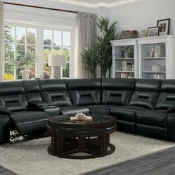 Amite Dark Gray Leather Gel Power Reclining Sectional

