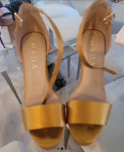 Mada Gold Satin Platform Sandals Heels Size 7