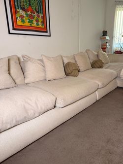 Cream Fabric Sectional Sofa with Ottoman