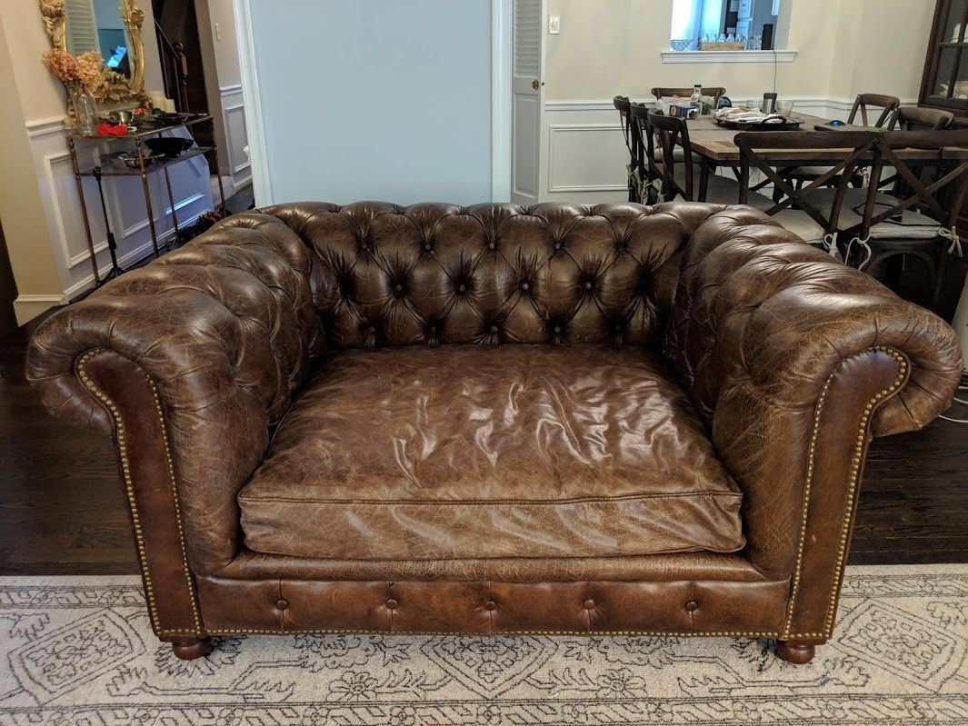60" Chair / Loveseat Restoration Hardware, Tufted Leather