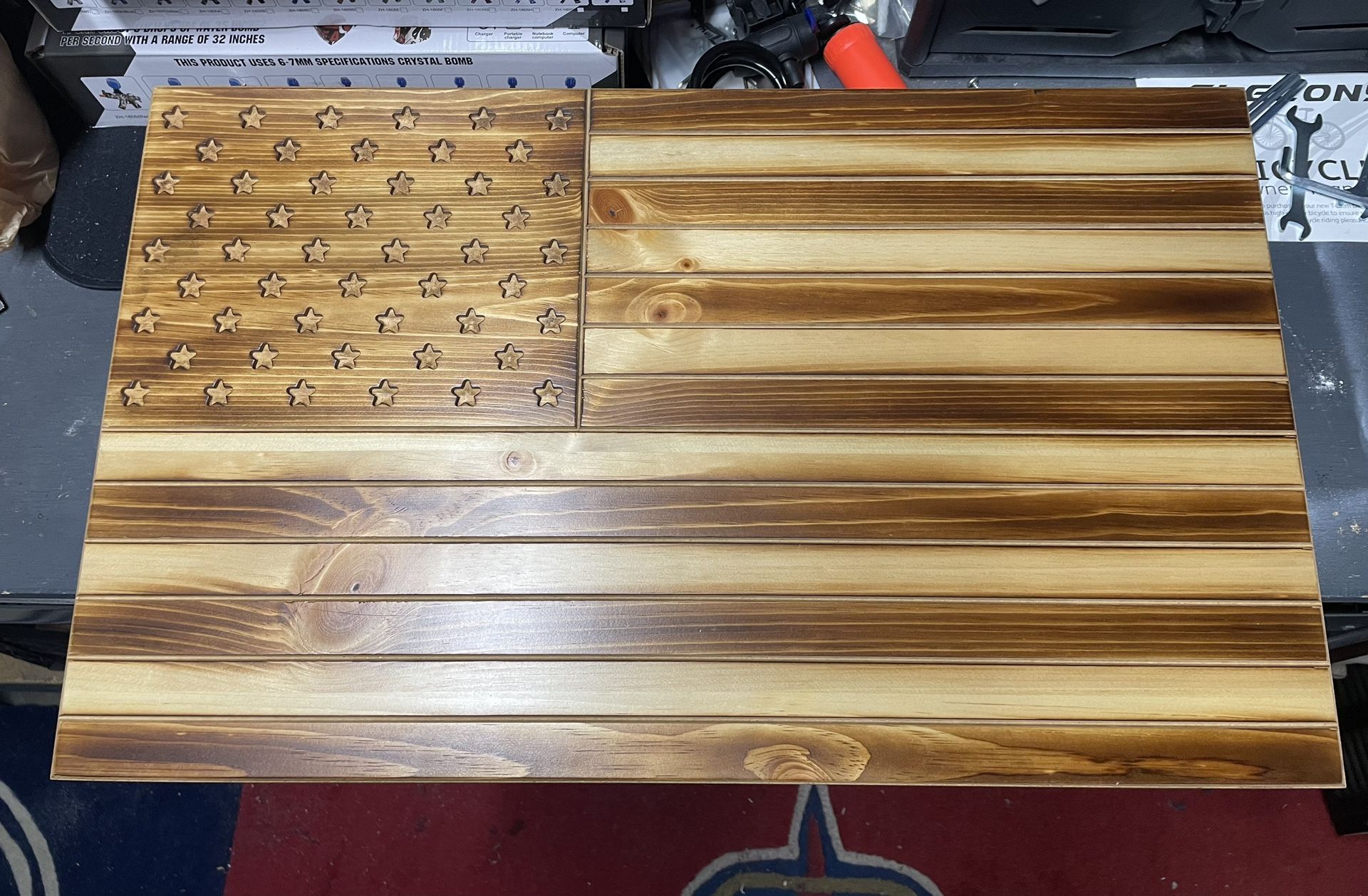 American Flag Gun Case. Concealment Box. Wood Burned Flag. RFID Lock.