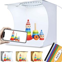 DUCLUS Adjustable Light Photo Studio Box, Mini Photo Light Box, Portable Photography Lighting softbox 6 Color Backdrop kit with Ring White Light 6500K