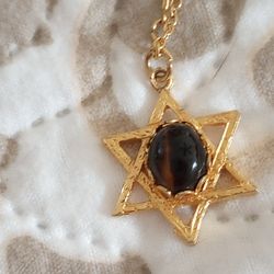 Star Of David Pendant Necklace With Tiger Eye Jewish Israel
