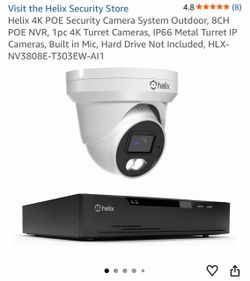 Helix 4K POE Security Camera System Outdoor, 8CH POE NVR, 1pc 4K Turret Cameras, IP66 Metal Turret IP Cameras, Built in Mic, Hard Drive Not Included,