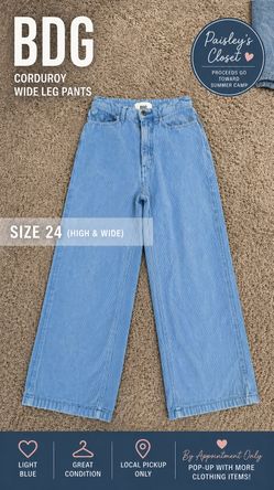 👖 BDG Blue Corduroy Pants – High Rise Wide Leg (Size 24)
