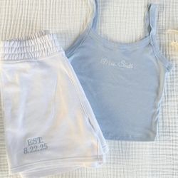 Custom Tank And Short Set Embroidery Personalize Wedding Gift Pajamas Get Ready 