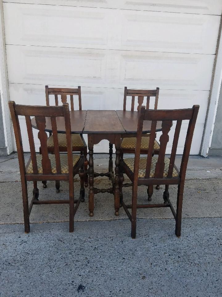 Antique C.1920 table & chairs dining set, Walnut finish