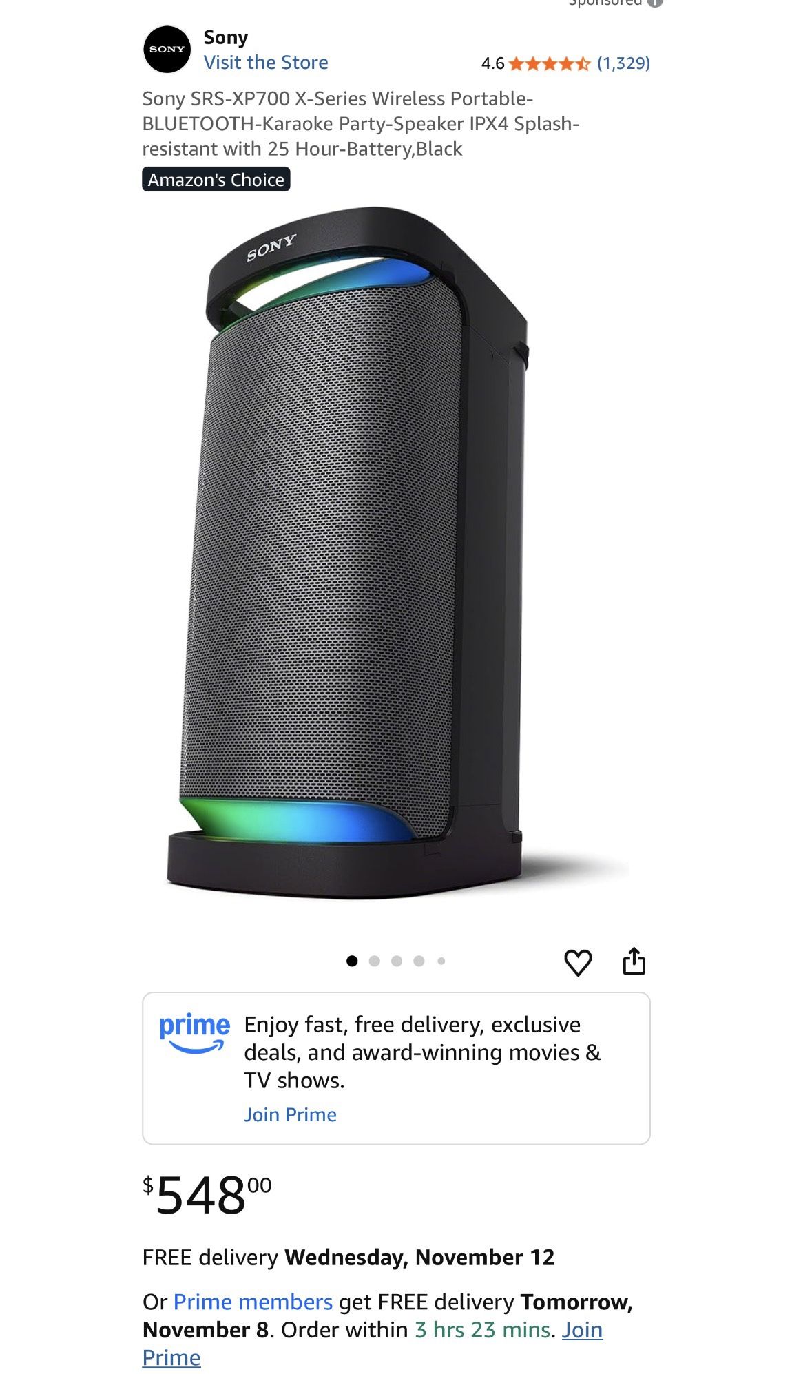 Sony SRS-XP700 X-Series Wireless Portable-BLUETOOTH-Karaoke Party-Speaker IPX4 Splash-resistant with