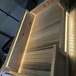 Custom Wooden Dog Bed, Treats And food Bowls 