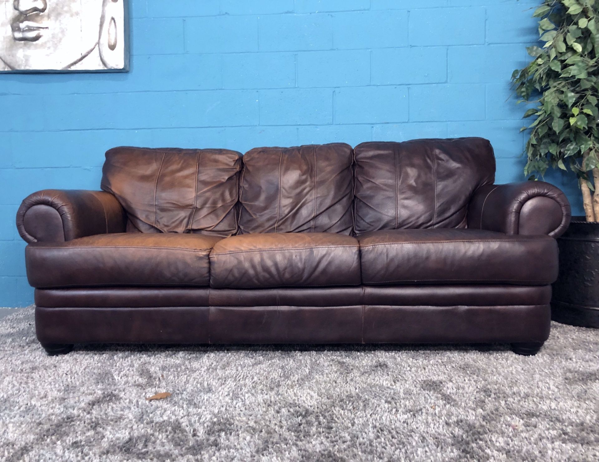 ***Brown Genuine Leather Sofa (Free Delivery)