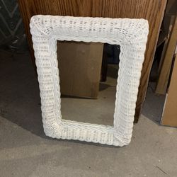 Lovely White Wicker Antique Vintage Rectangular Wall Mounting Mirror