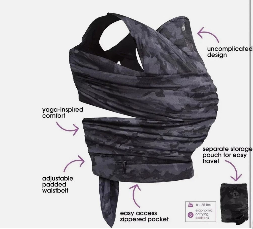 Boppy Baby Carrier - ComfyFit, Heathered Gray, Hybrid Wrap, 3 Carrying Positions, 0m+ 8-35lbs, Soft Yoga-Inspired Fabric with Integrated Storage Pouch