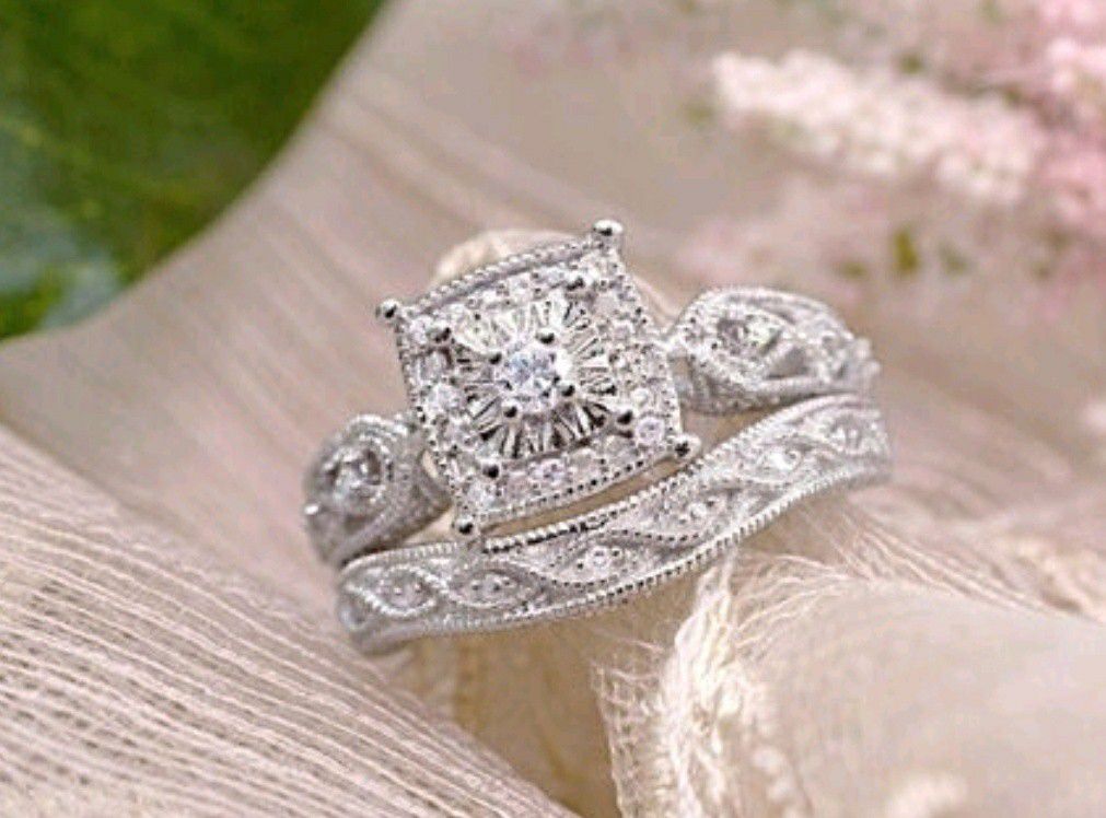 Sterling Silver Diamond Wedding Engagement Ring