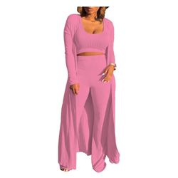 New HANMAX Women's Tracksuit Winter Autumn Knitted Long-sleeved Blazer Coat Tank Long Pants Three Piece Sets Outfit