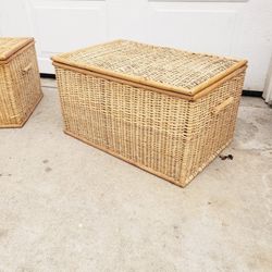 Vintage Bamboo Wicker Storage Chest 