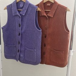 Vintage Focus Waffle Vests Half Moon Buttons