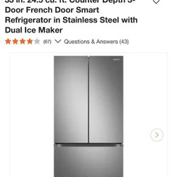 Samsung 33 in. 24.5 cu. ft. Counter Depth 3-Door French Door Smart Refrigerator with Dual Ice Maker