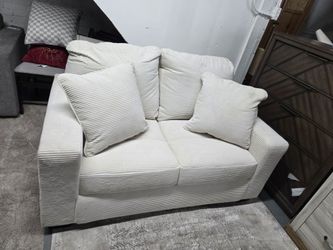 Cream Corduroy 2-Seater Sofa with Cushions