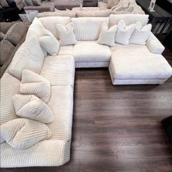 LH 👉$39 Down Payment 👉 Ashley Lindyn Ivory Huge Soft Cozy Puffy Fluffy Oversized Sectional Couch With Chaise 