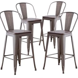 Bar Stools Set of 4,26 inch Barstools Counter Height Bar Stools with Backs Farmhouse Bar Stools with Larger seat High Back Kitchen Dining Chairs Moder