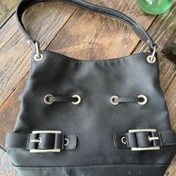 Reflections Black Shoulder Bag With Decorative Buckles
