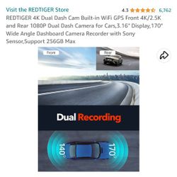 REDTIGER Dash Camera 4K Front and Rear Dash Cam Built-In WiFi