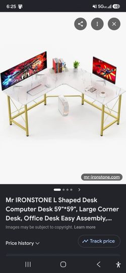 L shape computer desk - white and gold
