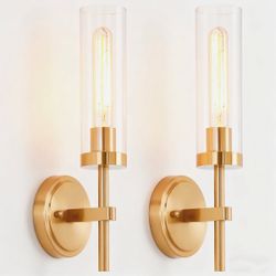 Brass Wall Sconce Light, 16.25'' Gold Sconces Wall Decor With Clear Glass Shade (Set of 2) $30