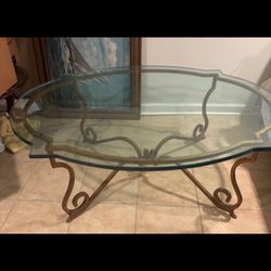 Gilt Metal and Custom 3/4 Inch Notched Removable Glass Coffee Table MCM 