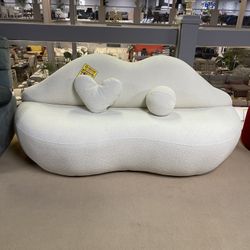 Kiss 💋 Ivory Boucle Loveseat w/ Round Ottoman & Stool