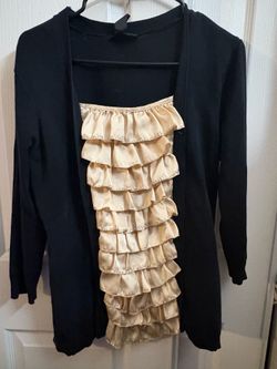 Black Cardigan with Champagne Ruffle top