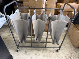 3 Bag Rolling Laundry Sorter with Removable Bins,