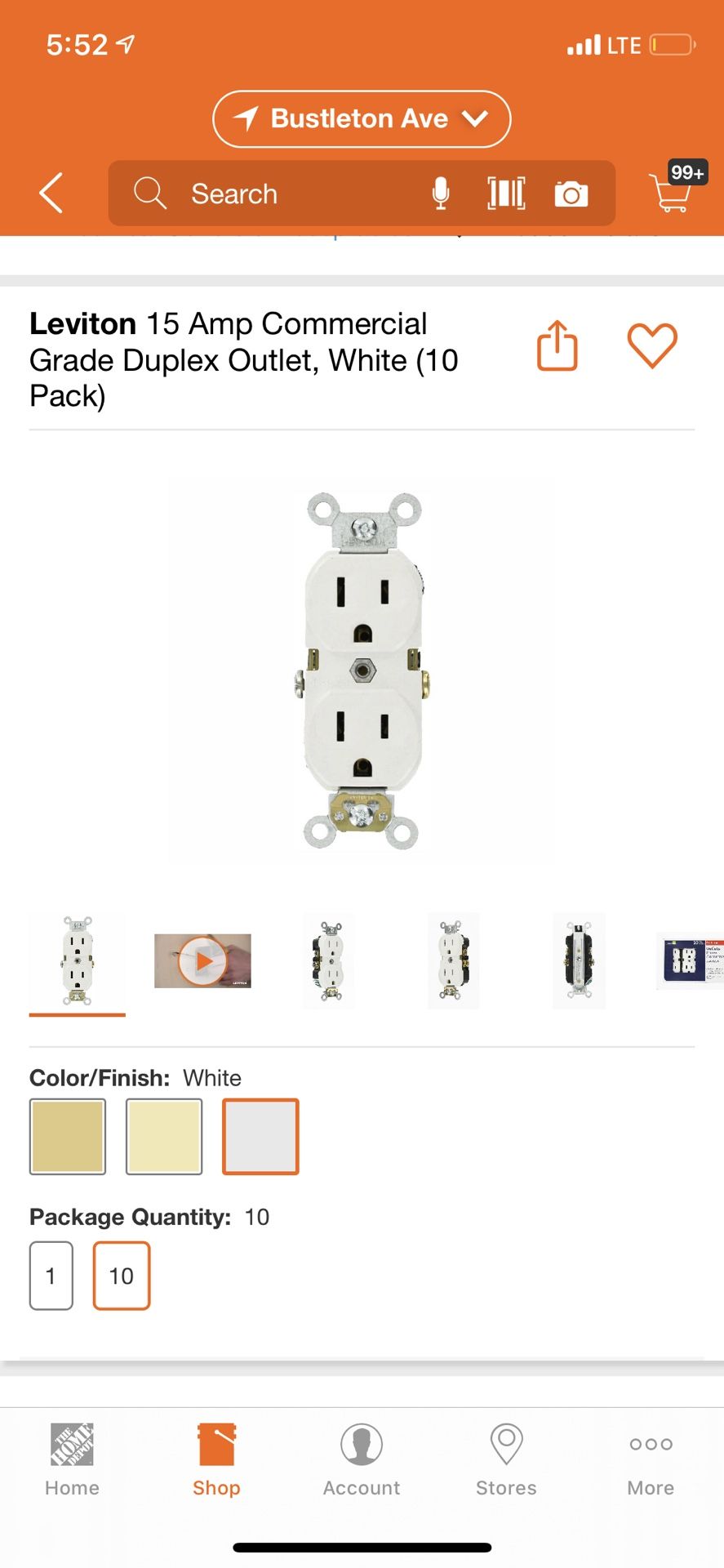 Leviton 15 Amp Commercial Grade Duplex Outlet, White