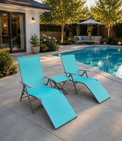 3pc Outdoor Foldable Lounge Chairs with side table