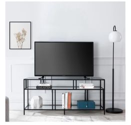 Evelyn&Zoe Cortland Rectangular TV Stand with Glass Shelves for TV's up to 60" in Blackened Bronze
