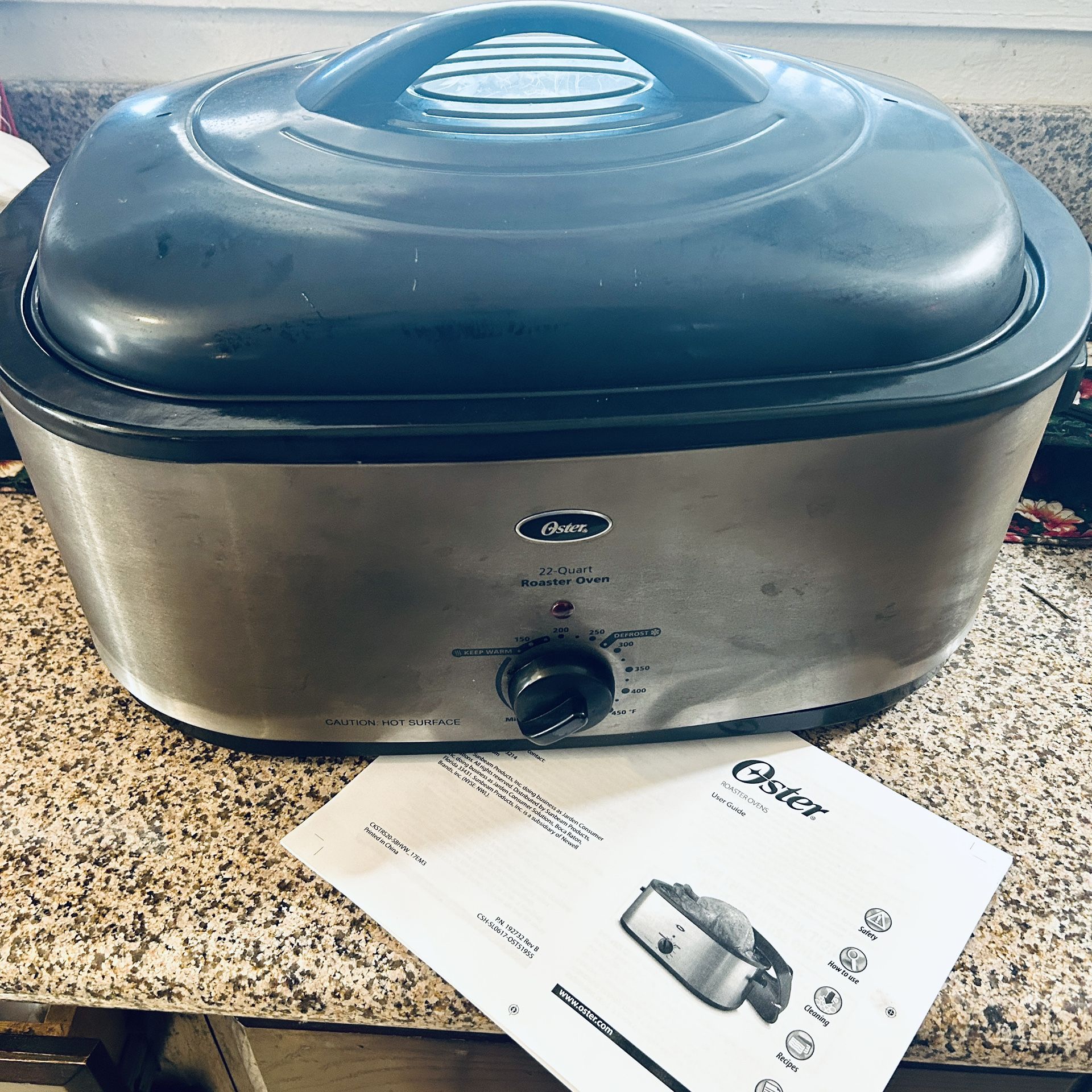 Oster 22 Quart (26lb) Roaster Oven with Self-Basting Lid, Roast, Bake, Slow Cook and Serve + Manual