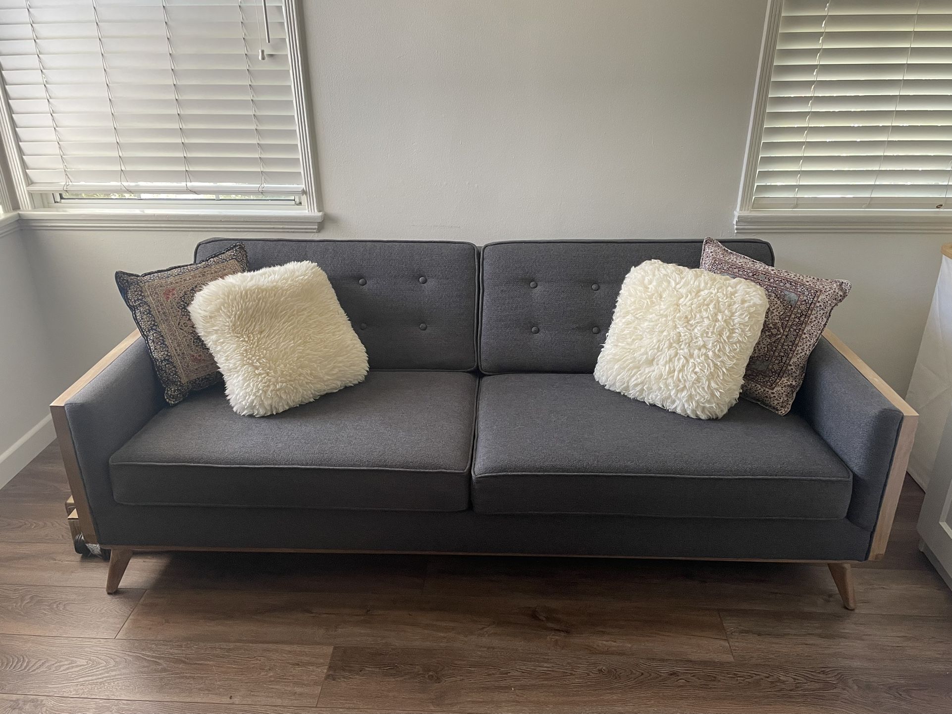 Midcentury Sofa - 80” - Walnut; Grey Fabric