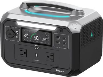 AMPACE Andes 600 Pro Portable Power Station, 584 Wh LiFePO4 Hybrid Battery, [1 hour 80%] Fast Charge, 600 W SiCPrime Solar Generator (Andes 600 Pro)