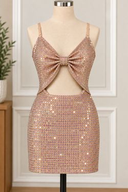 NEW LaQueen USA Beige Iridescent Sequin Cutout Dress – Large