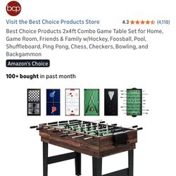 2x4ft Combo Game Table Set for Home, Game Room, Friends & Family w/Hockey, Foosball, Pool, Shuffleboard, Ping Pong, Chess, Checkers, Bowling, and Back