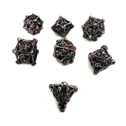 Grim Reaper Metal DND Dice Set Black Red Polyhedral RPG 7pc Gothic