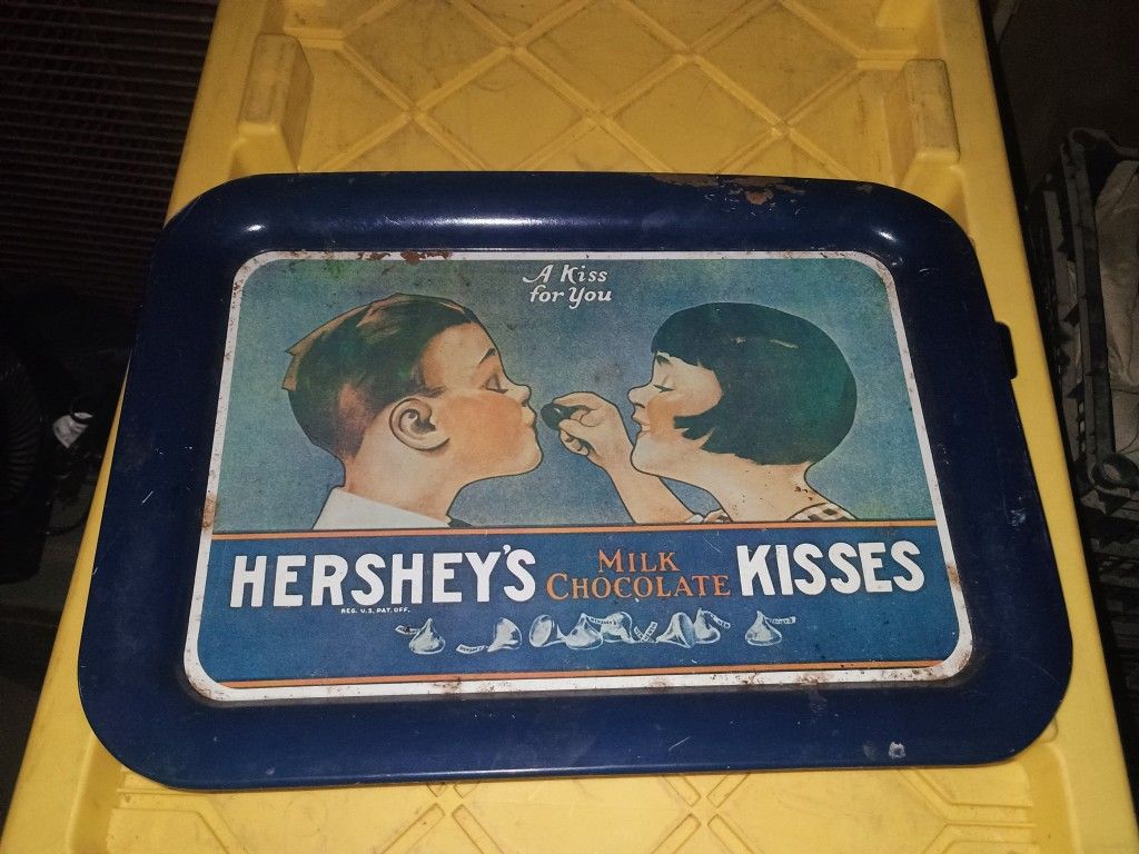 Vintage Hershey's Kisses Dark Blue Metal Tray A KISS FOR YOU 17.5"L x11 3/4"W