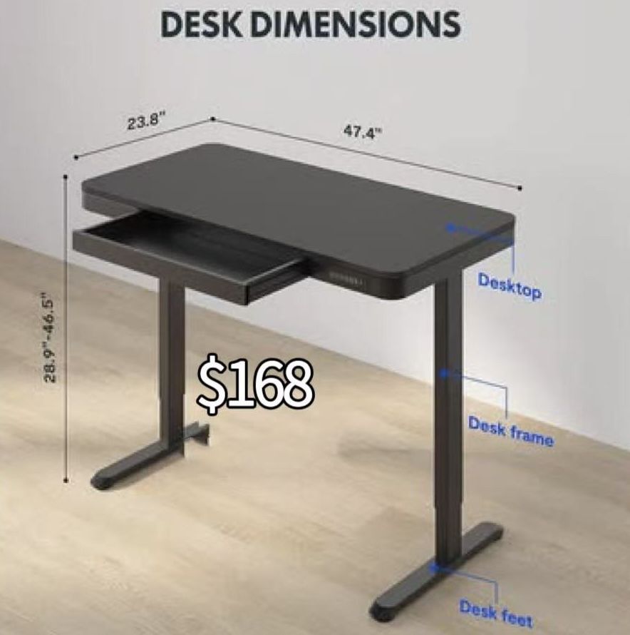 ✌️ FLEXISPOT Comhar Electric Standing Desk with Drawer Desktop & Adjustable Frame Quick Install w/USB Charge Ports, Black frame &Top