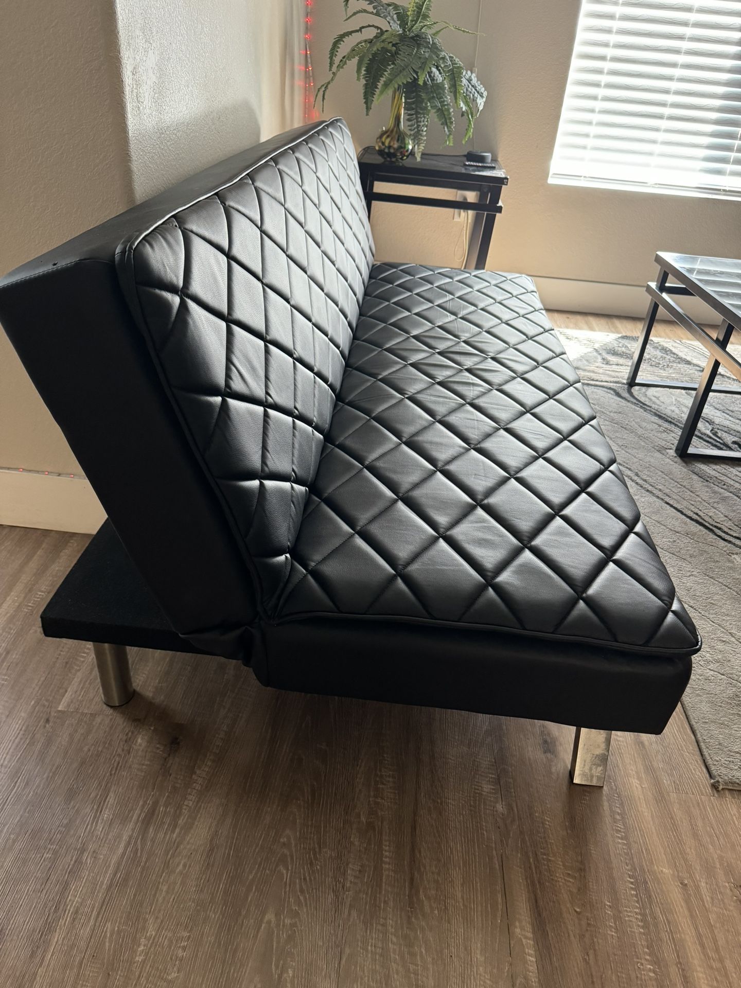 Black Faux Leather Futon