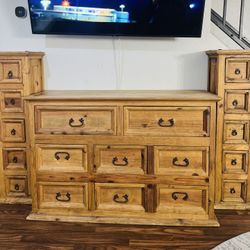 2 Wood Pillar Draws And Dresser 