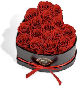 16 Preserved Roses in Heart-Shaped Box, Flowers for Delivery Prime Last up 2 Years, Real Forever Flowers for Wife, Girlfriend, Mother, Eternal Roses f